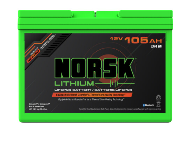 Norsk, 2V 105AH HEATED LiFePO4 Lithium Deep Cycle Marine Battery – Norsk Lithium